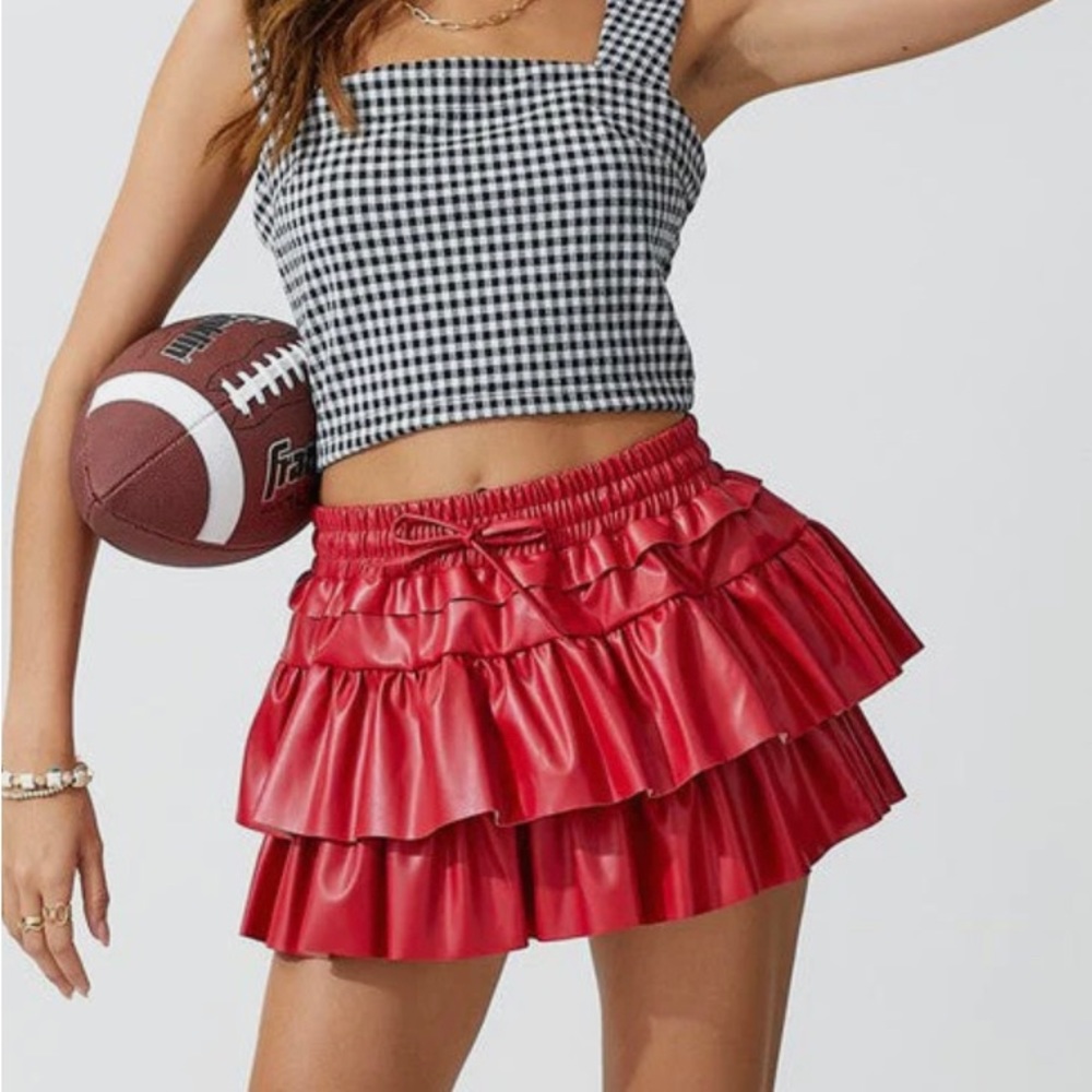 Red Faux Leather Skirt